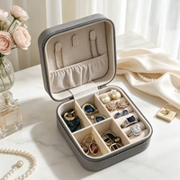 Boîte à bijoux de voyage portable, fermeture éclair, cuir PU, mini boîte de rangement pour bijoux, compartiments divisés pour bagues, boucles d'oreilles, colliers