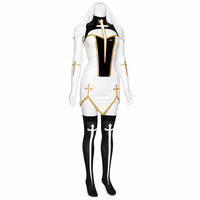 Ensemble de costume de nonne sexy pour Halloween pour femmes adultes, robe courte à col haut avec découpe en croix, voile et gants sans doigts