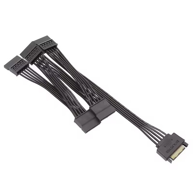 SATA Power Extension Cable 15 Pin SATA 1 Male to 5 Female Splitter Hard Drive Cable for HDD SSD Optical Drives