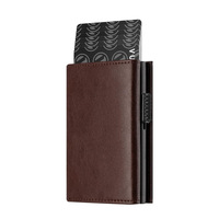 Dompet Kartu Pria Kulit PU Vintage RFID Aluminium Tipis Pintar Lipat Tiga Tempat Kartu Nama