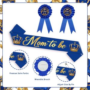 Decorazioni per Baby Shower a Tema <span class=keywords><strong>Il</strong></span> <span class=keywords><strong>Piccolo</strong></span> Principe, Blu Reale e Oro, Set Fascia e Spilla per Futura Mamma e Futuro Papà - Product Image 4