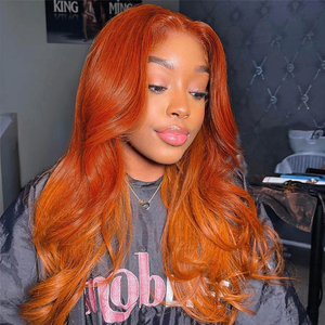 Cheveux indiens vierges HD pour perruque à dentelle frontale Body Wave Cosplay Blonde pour 13x4 Longue couleur orange <span class=keywords><strong>foncé</strong></span> à clair - Product Image 1