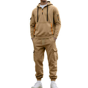 Survêtement personnalisé pour homme, automne/hiver, haute qualité, molleton lourd doublé, sweat à capuche zippé avec plusieurs poches cargo - Product Image 3