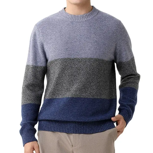 2022 Latest Design Custom Men's Casual striped Patchwork Wool Pullover Sweater Crew Neck Plus Size Knit Thin Sweaters