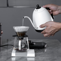 Bouilloire électrique en acier inoxydable multicolore 0,8 L 1200 W avec couvercle à poignée en bois, design bec de cygne pour le café filtre, théière portable