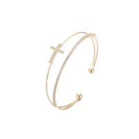 Bracelet manchette Hip Hop de luxe léger pour femme, avec croix simple ou double, classique et populaire, plaqué or 14K, idéal pour le carnaval
