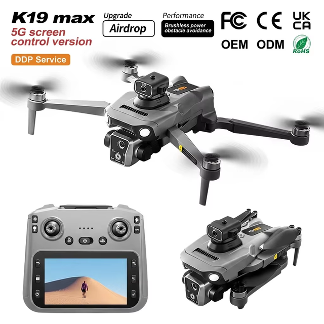 NEW Model K19 MAX GPS RC Drone 4K HD Camera FPV Brushless Obstacle Avoidance Remote Control With Screen Foldable RC Quadcopter