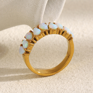 Dreamshow Opala Água Gota Moda Jóias Anéis 18k Banhado A Ouro Aço Inoxidável Engajamento Jóias - Product Image 4