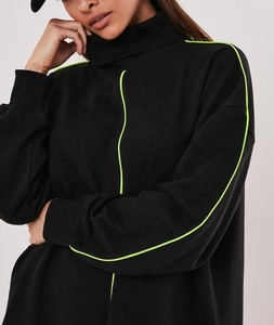 New Styles <strong>Women</strong> Black High Neck <strong>Sweatshirt</strong> <strong>Dress</strong> With Neon Piping Custom Ladies Cotton Turtleneck <strong>Sweatshirt</strong> - Product Image 3