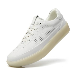 Chaussures de marche respirantes perforées, chaussures de loisirs quotidiennes, surface blanche mate, design à lacets, beige transparent, semelle épaisse antidérapante - Product Image 1
