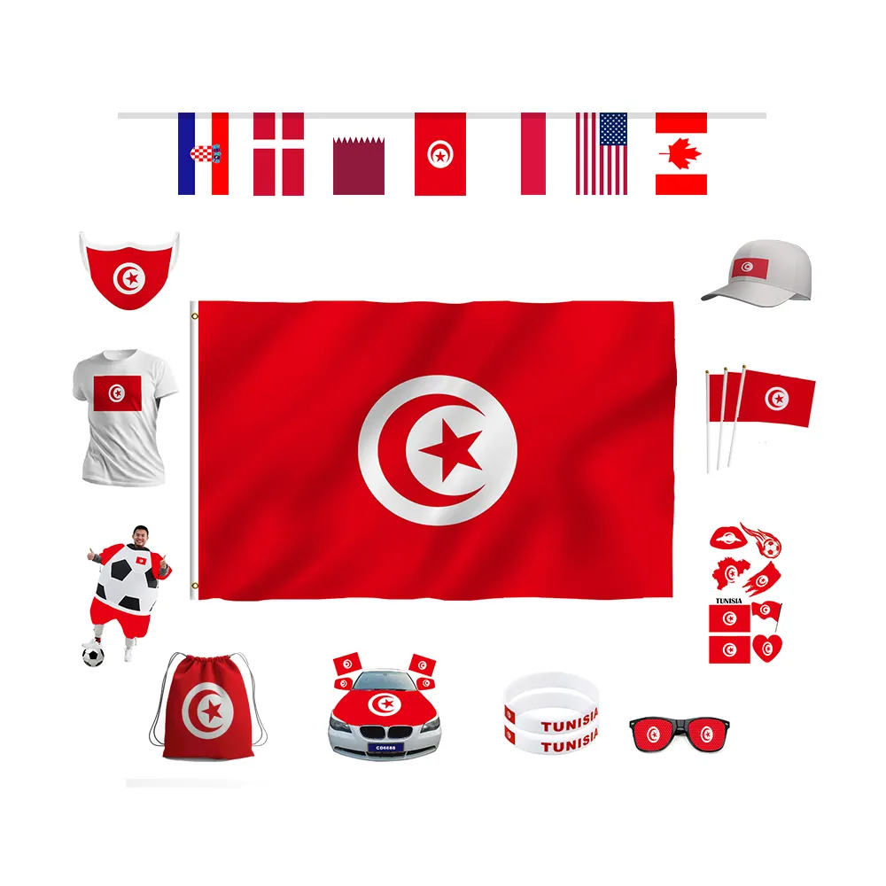 Qatar Football World Cup Soccer Souvenir Merchandise Tunisia Wig Tunisia Flag Tunisia Jersey For World Cup 2022