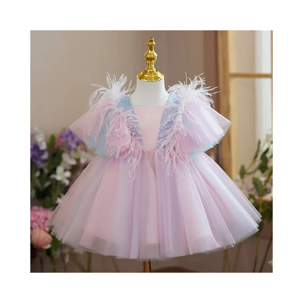 Vestidos tutu de princesa estilo fada de verão para o Dia das Crianças, vestidos de lantejoulas para meninas, vestidos curtos para performance de serviços infantis