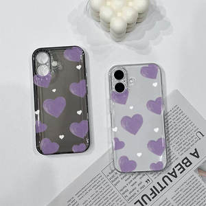 Coque de téléphone transparente pour iPhone 16, 15 Pro, 13, 14, motif cœur violet, personnalisable, compatible avec Apple 17 Pro Max, tendance - Product Image 5