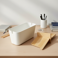 Organisateur de bureau en bambou, support carré pour stylos et crayons, support pour télécommande avec séparateur en bambou pour la maison et le bureau