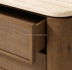 Tủ đầu giường MYHOME chất lượng cao làm từ gỗ sồi nguyên khối của Pháp, 3 ngăn kéo, mặt bàn bằng đá travertine - Product Image 3