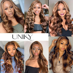 Uniky 13x4 dentelle frontale piano met en évidence la perruque bodywave perruque brun foncé avec des reflets blonds chocolat mettre en évidence perruque de cheveux humains - Product Image 6