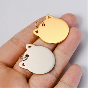 Pendentif en acier inoxydable poli miroir 28x29mm, forme tête de chat ou chiot, plaque d'identification vierge pour animaux de compagnie, 4 couleurs - Product Image 4
