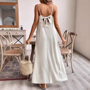 Vestido Maxi Casual de Verano 2025, Corte A, Talla XS, Color Sólido, 100% Lino Ecológico, Lavable, con Volantes Formales para Uso Diario, Ropa ODM - Product Image 3