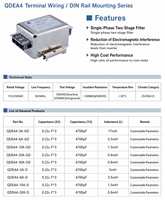Filtre de puissance EMI monophasé QDEA4-3A-GD 3A à double étage, montage sur rail DIN, 115/250 VCA, suppression du bruit terminal pour variateur de fréquence (VFD)
