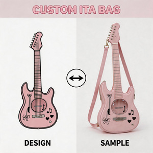 Sac bandoulière Ita Bag en PU noir, forme guitare personnalisée, style rock, avec logo imprimé - Product Image 2