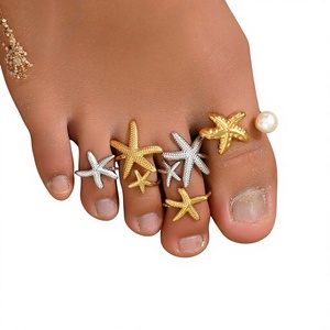 Tobillera de Cobre para Mujer, Estilo Europeo Americano, con Incrustaciones Geométricas de Perlas Preciosas y Estrellas de Mar, Estilo Playa, Superventas Transfronterizo - Product Image 1