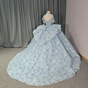 Para Jancember 1221, vestido de quinceañera azul de cuello alto, vestido de fiesta de moda con apliques de cuentas bordados para niñas - Product Image 5