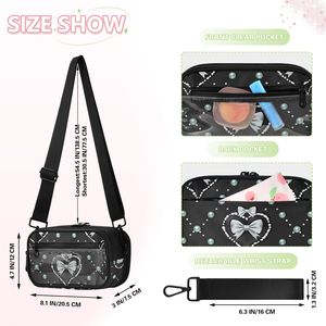 Sacs à bandoulière transparents en PVC avec nœud en forme de cœur noir personnalisés, portables, 3 en 1, légers, en polyester, avec fermeture à glissière - Product Image 2