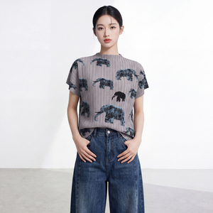 PY Women's Geometric Print Short Sleeve T-Shirt Crew Neck Slim Casual <b>Spring</b> Summer Eco-Friendly Polyester Woven Anti-Pilling - Product Image 3