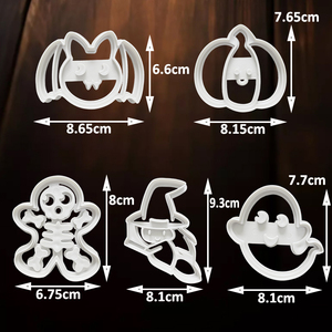 Emporte-pièces d'Halloween <span class=keywords><strong>en</strong></span> plastique moulé par injection, personnalisés, lot de 5, motifs de dessins animés, moule à biscuits, tampon à fondant pour la pâtisserie de fête - Product Image 4