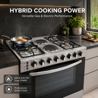 Cuisinière combinée gaz et électrique autoportante D CKD Factory 76*60cm avec 4 brûleurs gaz et 2 plaques chauffantes électriques, four, disponible en kit CKD