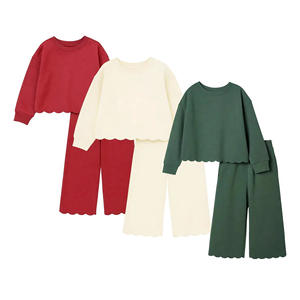 Set Autunno Inverno Genitore-Figlio, Pantaloni a Gamba Larga Tinta Unita per Ragazze, Fondo Ondulato, <span class=keywords><strong>Felpa</strong></span> a Maniche Lunghe in Cotone - Product Image 1
