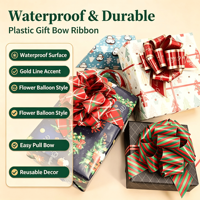 Ruban en plastique sérigraphié imperméable avec ligne dorée pour emballage cadeau de Noël, emballage de fleurs et de ballons