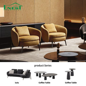 Ghế ngồi phòng khách phong cách tối giản Ý, chất liệu vải nâu, ghế nghỉ sang trọng với chân kim loại, nội thất phòng khách cho biệt thự - Product Image 1