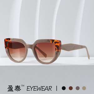 แว่นตา แว่นกันแดดทรงแคทอายสำหรับทุกเพศ เลนส์เรซิ่น UV400 กรอบสีน้ำตาล - Product Image 1