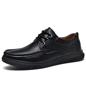 2025 Men's Trendy Solid Color Cowhide Leather Slip-On Shoes Casual Spring Summer Design One Foot Closure for Driving Lazy Days - Product Image 1