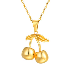 Colgante de cereza brillante de acero inoxidable dorado, collar de nicho de estilo europeo y americano a la moda - Product Image 5