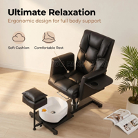 Fauteuil de pédicure moderne noir en cuir avec élévateur hydraulique réglable, siège de massage pour soins des pieds, baignoire de pédicure pour salon de manucure et usage domestique