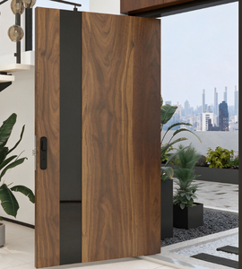 Puerta de Entrada Contemporánea de Acero Qifan con Detalles Dorados y Diseño Antirrobo, Apertura Manual, Superficie Exterior Acabada - Product Image 6