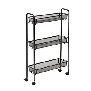 Hộ gia đình <span class=keywords><strong>3</strong></span> <span class=keywords><strong>Tier</strong></span> phòng tắm tiện ích xe đẩy kim loại lưới mỏng cán lưu trữ giỏ hàng giá với bánh xe cho những nơi hẹp - Product Image 2