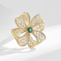 Bros Bunga Tembaga Zirkon Gaya Retro Prancis untuk Wanita, Aksesori Setelan Mewah nan Unik, Perhiasan Pin yang Eksklusif