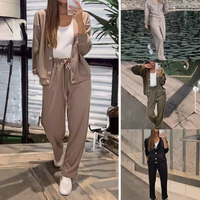 Ensemble décontracté pour femme, pull ample respirant en polyester/coton de haute qualité, col en V uni, nouvelle collection automne 2025, vente en gros