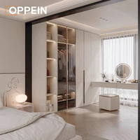 Armoire moderne en U avec tiroirs intégrés, grande armoire de chambre à coucher avec coiffeuse