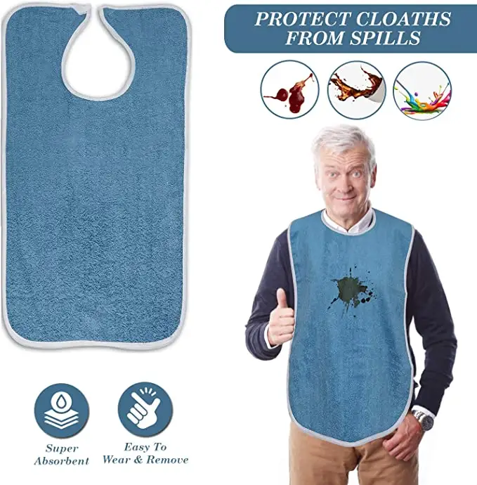 Adult Bibs - bibs for adults Men Women Eating Cloth for Elderly Seniors and Disabled Adjustable Terry bib Clothing Protectors