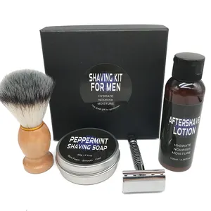 Wholesale barber aftershave lotion shaving brush and beard soap safety straight razor shaving kits for men