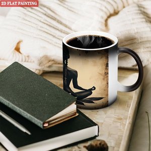 Frosted Black <b>Ceramic</b> <b>Mug</b> 11oz Heat Activated Yoga Design Cup - Product Image 3