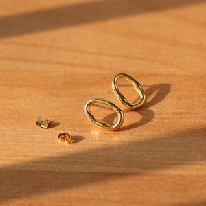 Minimalist Stainless Steel Oval 18K Gold Plated Stud <b>Earrings</b> - Product Image 2