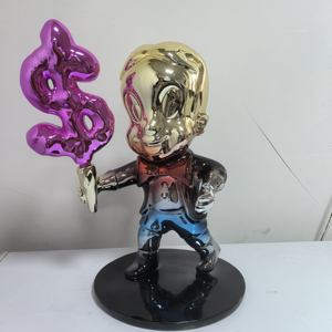 Escultura de colores cromados de resina de alta calidad, estatuas de la serie de arte <span class=keywords><strong>Monopoly</strong></span>, Niño de dibujos animados <span class=keywords><strong>Alec</strong></span> con letrero de dinero para galería de artes - Product Image 4