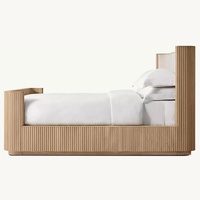 Lit King Size en Bois Massif Fabriqué à la Main avec Tête de Lit en Tissu Byron, Fournisseur d'Usine, pour Hôtel, Villa, Chambre à Coucher, Meubles de Maison