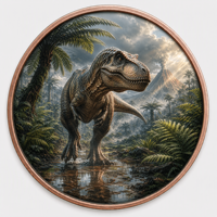 Pièces de monnaie en cuivre à haute relief 5 oz .999 Cuivre pur Pièce de monnaie ronde Dinosaure Tyrannosaurus Rex Impression UV colorée Pièces de monnaie en cuivre