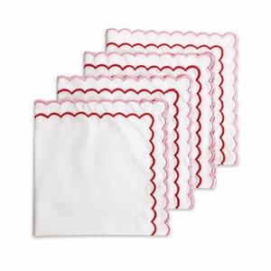 Servilletas Clásicas de Algodón Blanco con Borde Festoneado Rojo, Cuadradas, Hechas a Mano, Decoración de Mesa - Product Image 1